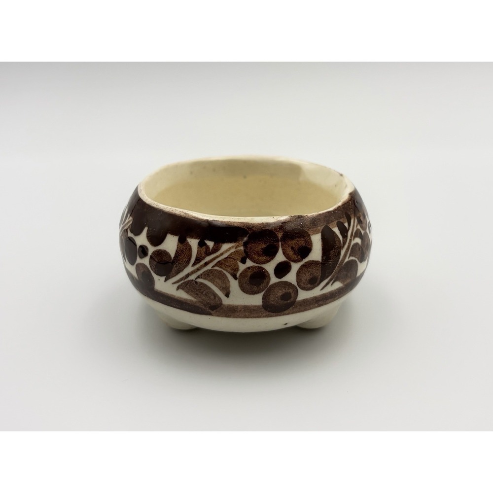 Vintage Mexican Folk Art Pottery Tripod Bowl Hand Painted Tonala Style Dish